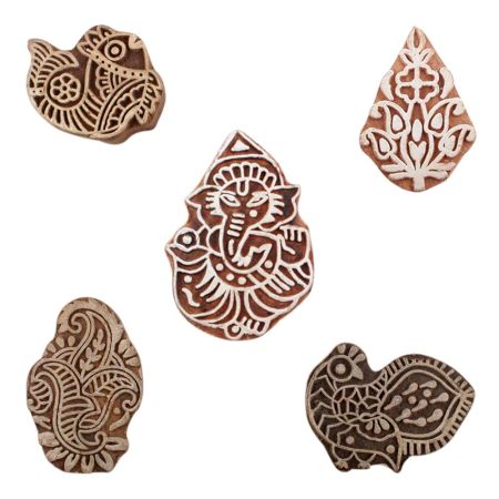 Set of 5 Piece New Mix Wooden Printing Blocks